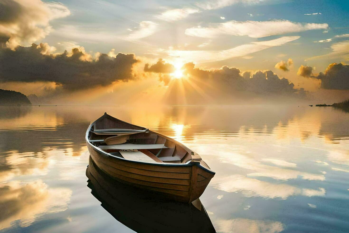 a boat on the water at sunset. AI-Generated photo