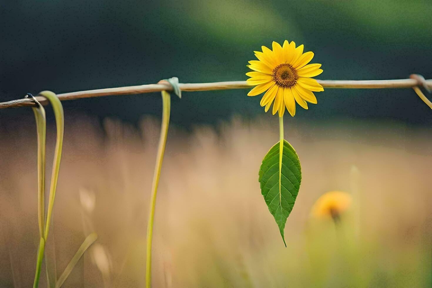 a single sunflower is hanging from a wire. AI-Generated photo