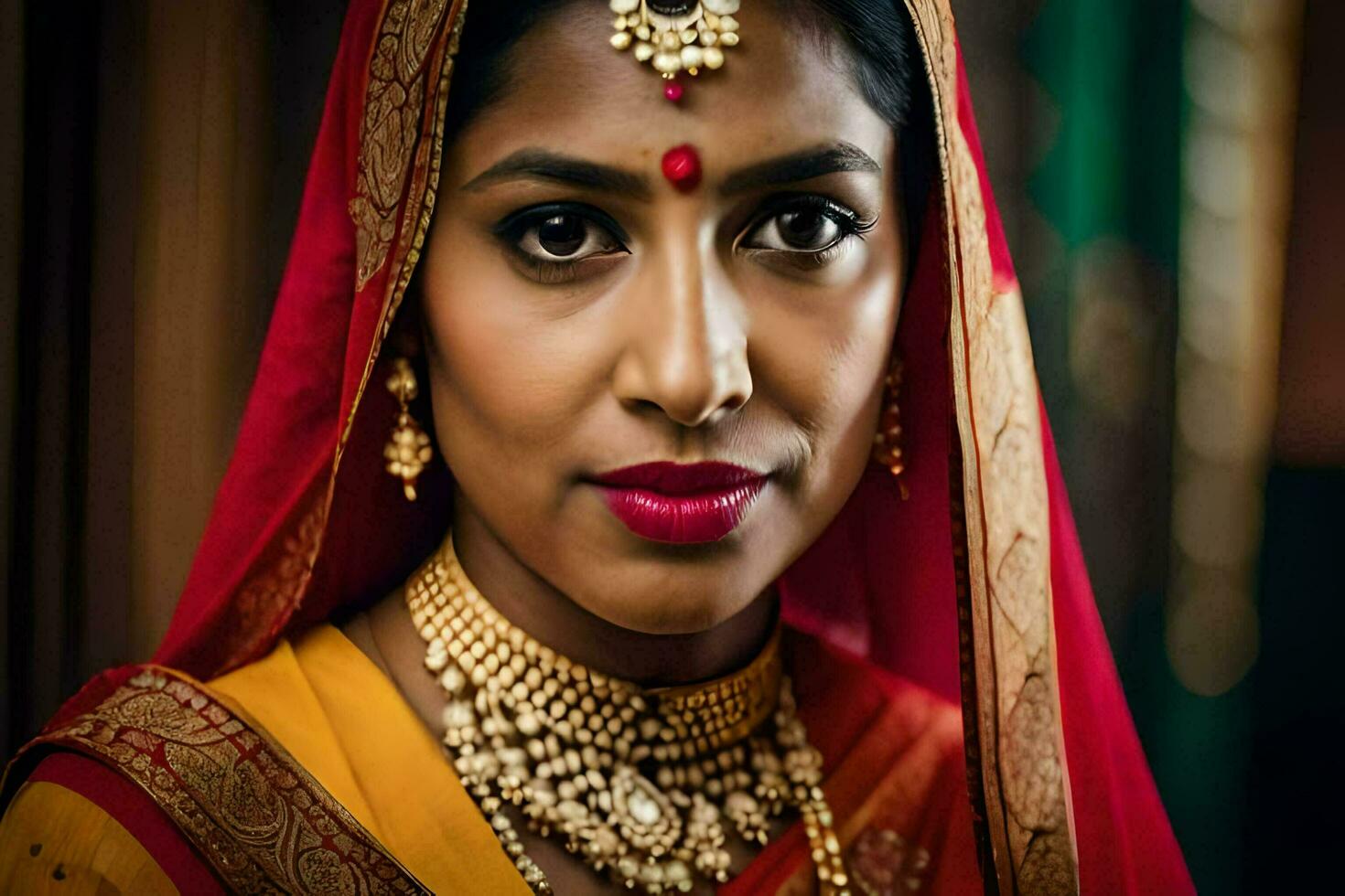 a beautiful indian woman wearing traditional jewelry. AI-Generated photo