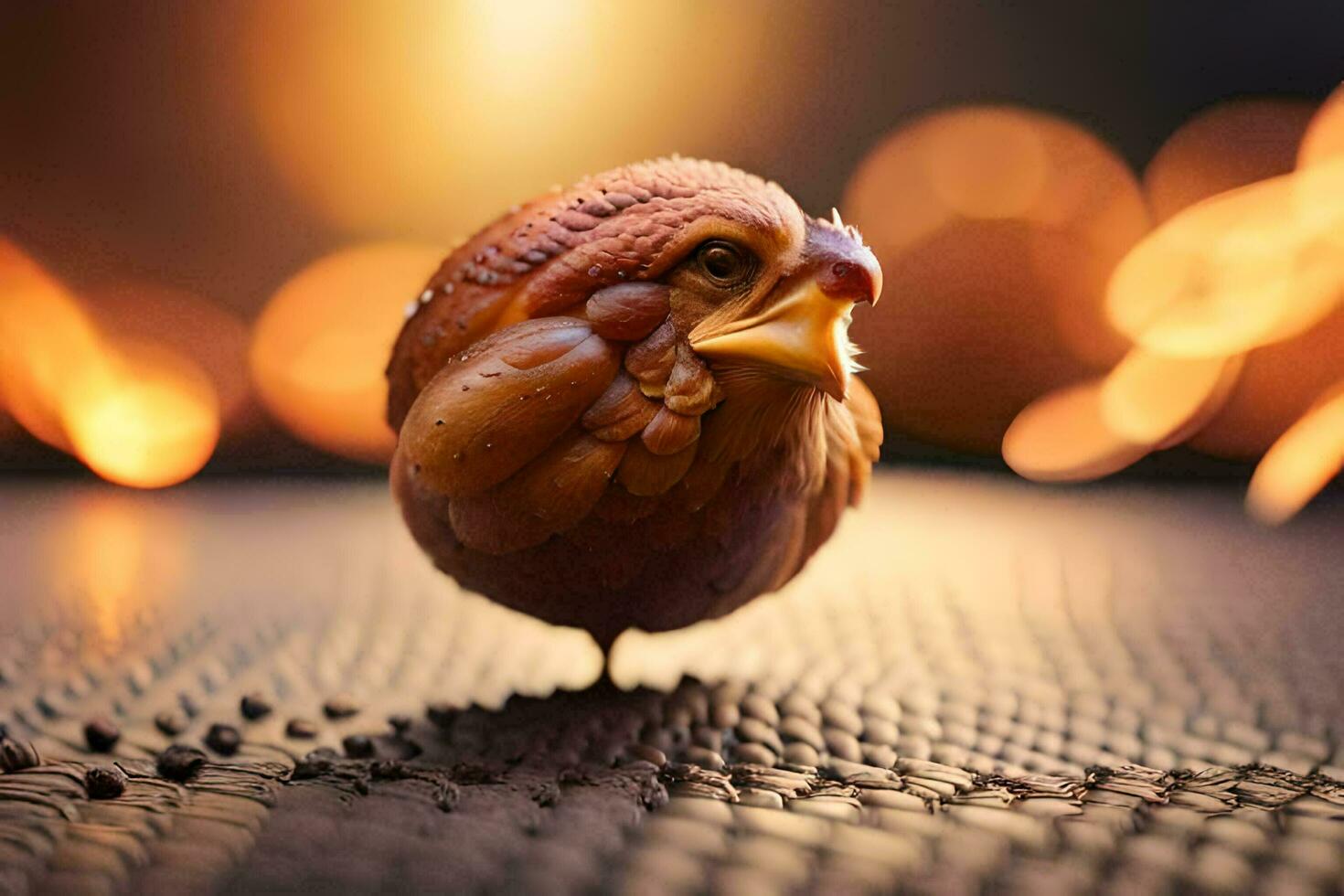 a chicken is sitting on top of a table. AI-Generated photo