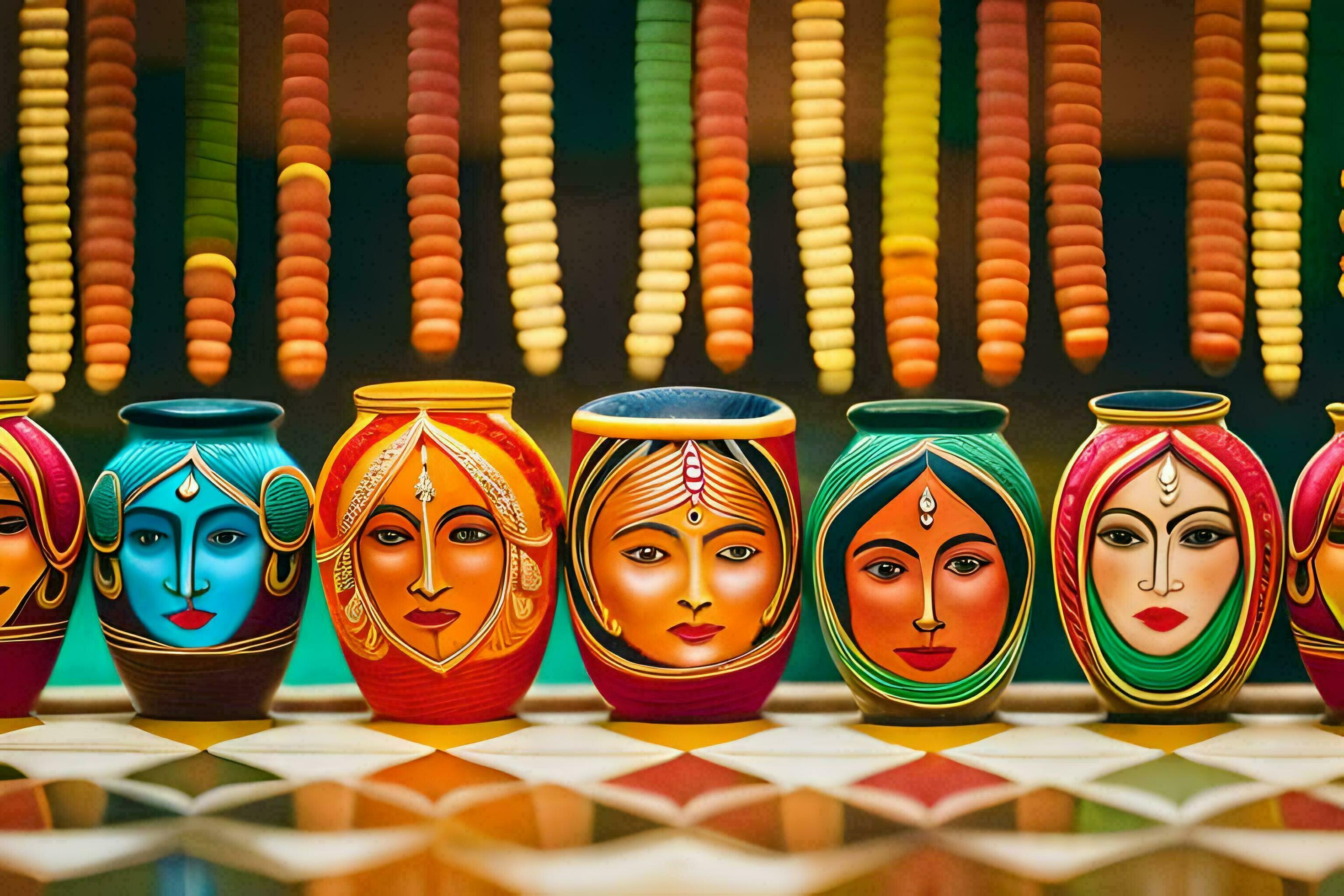 colorful vases with faces on them. AIGenerated 31265757 Stock Photo at