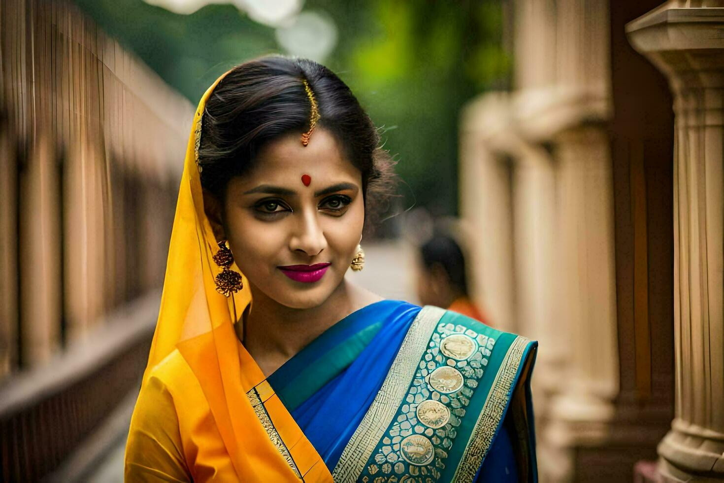 a beautiful indian woman in a sari. AI-Generated photo