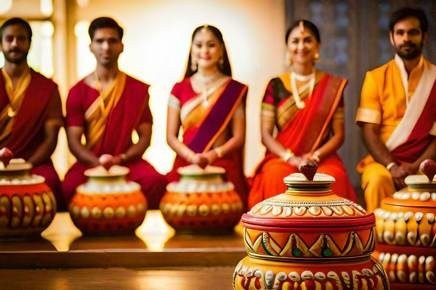 a group of people in traditional indian clothing. AI-Generated photo
