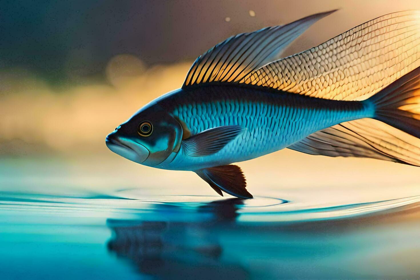 un pescado es nadando en el agua. generado por ai foto