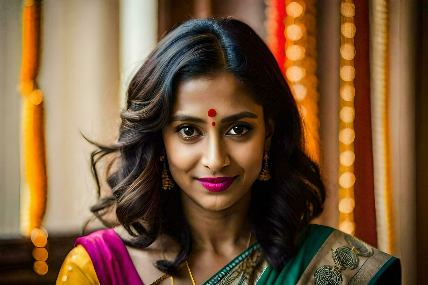 an indian woman in a colorful sari. AI-Generated photo