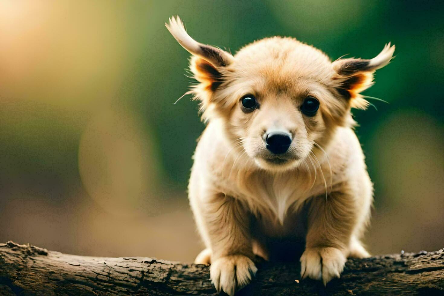 un perrito es sentado en un rama. generado por ai foto