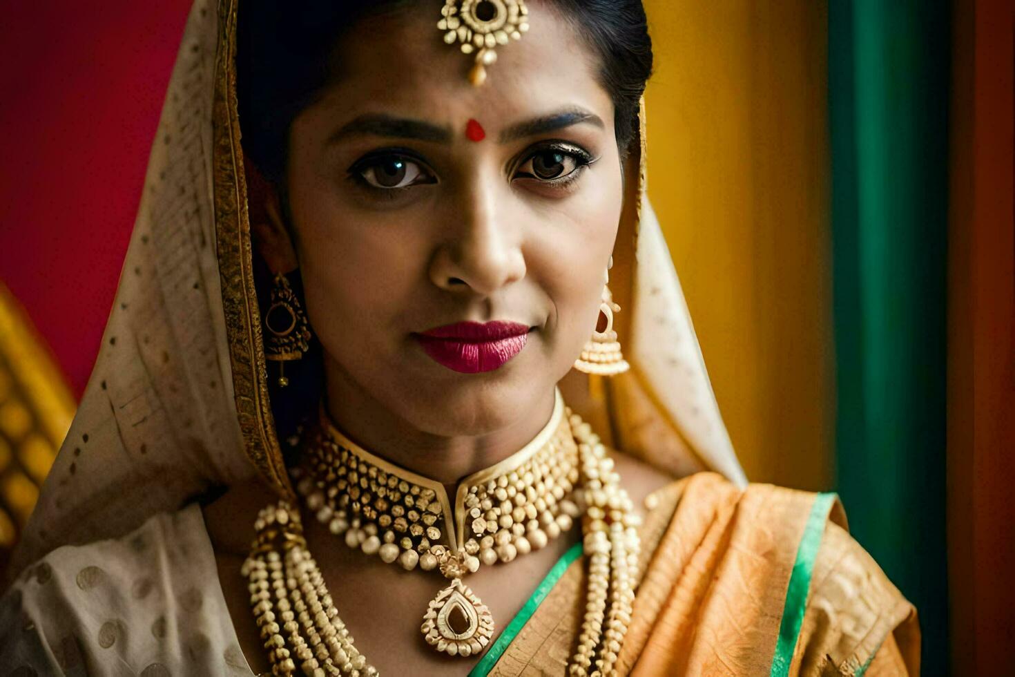 a beautiful indian woman wearing traditional jewelry. AI-Generated photo