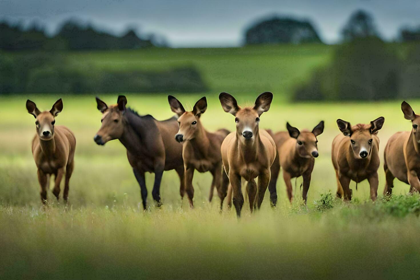 a herd of deer in a field. AI-Generated photo