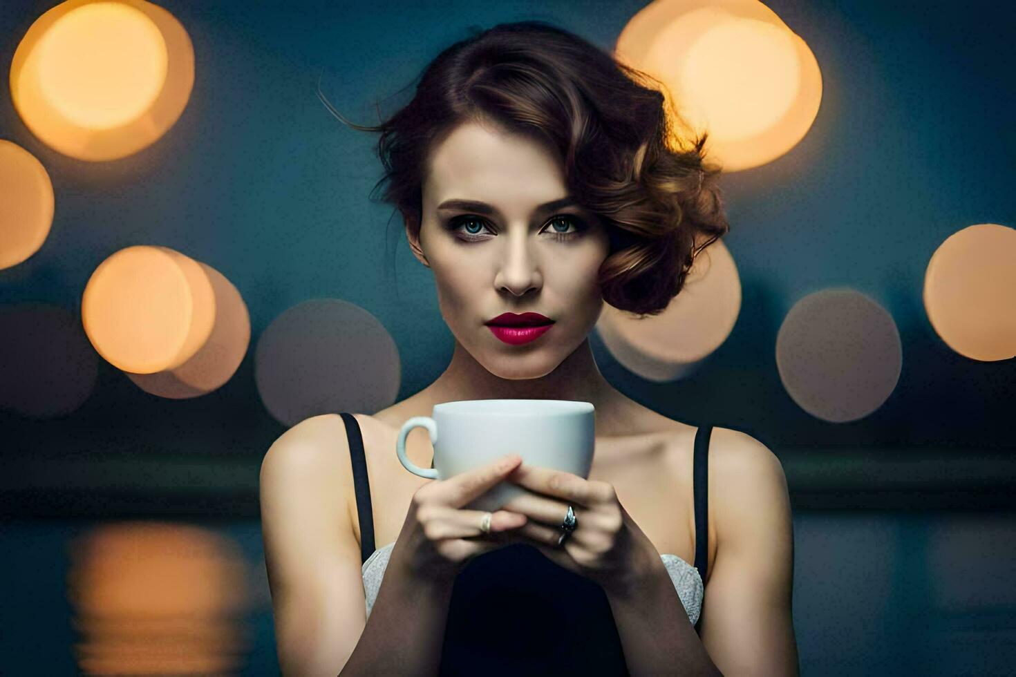 a woman holding a cup of coffee. AI-Generated photo