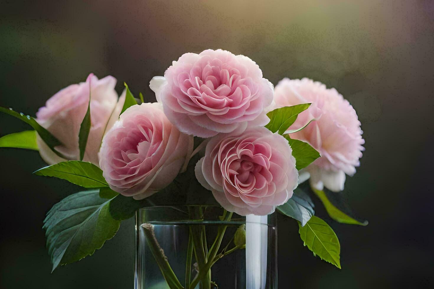 rosado rosas en un florero en un mesa. generado por ai foto
