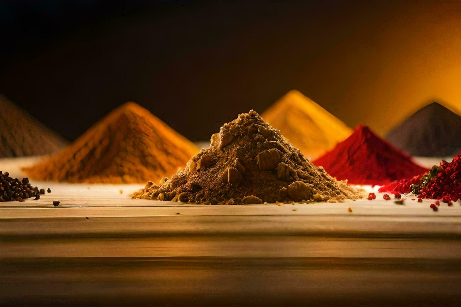 a variety of spices in a pyramid shape. AI-Generated photo