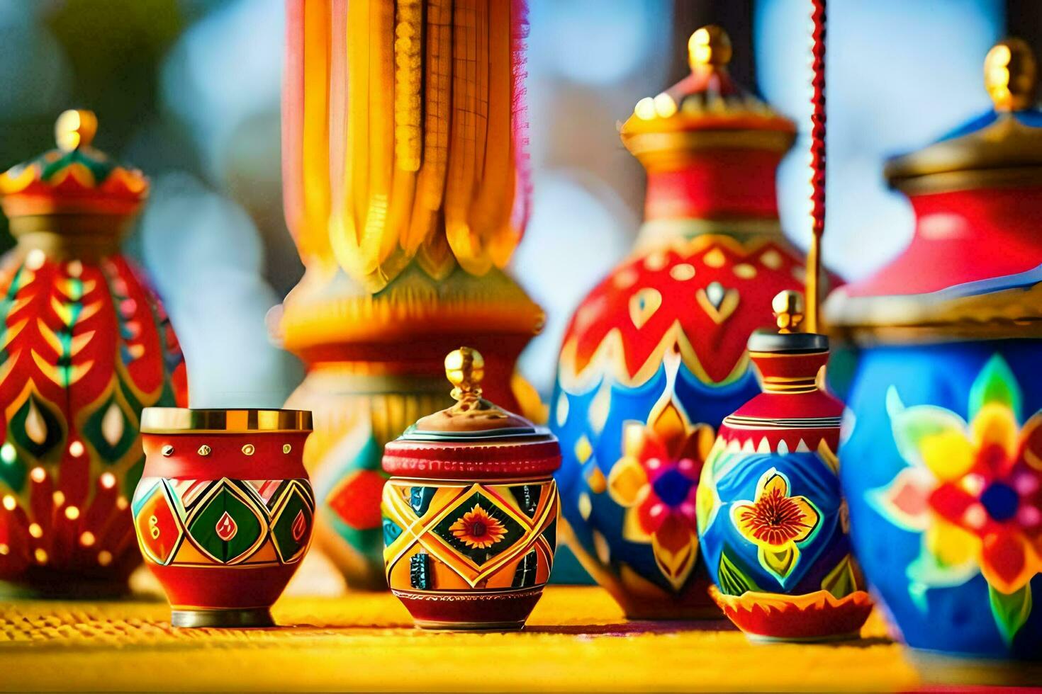 colorful vases with decorative designs on them. AI-Generated photo