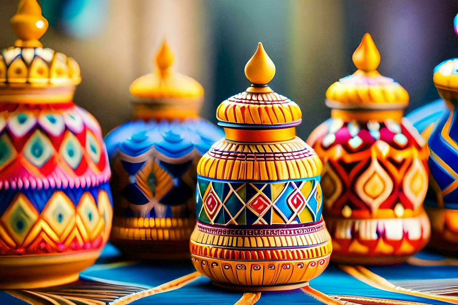 colorful decorative vases on a table. AI-Generated photo