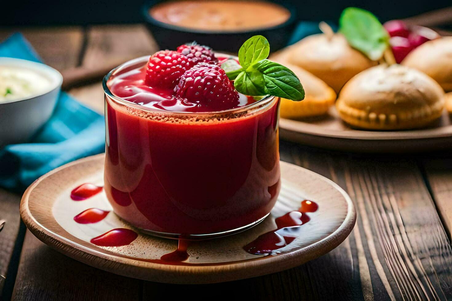 a glass of raspberry juice with a spoon. AI-Generated photo
