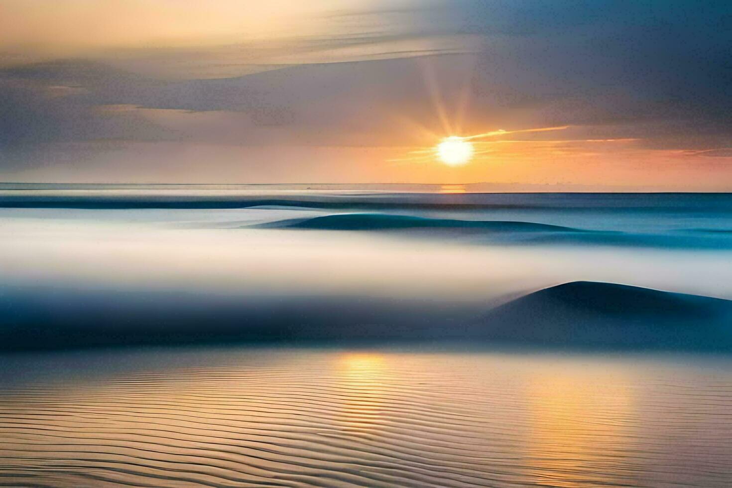 sunset over the ocean, waves, water, the ocean, hd wallpaper. AI-Generated photo