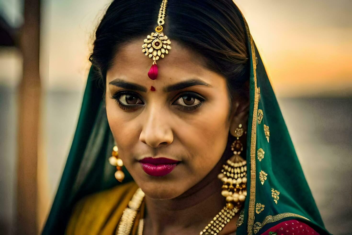 a beautiful indian woman wearing traditional jewelry. AI-Generated photo