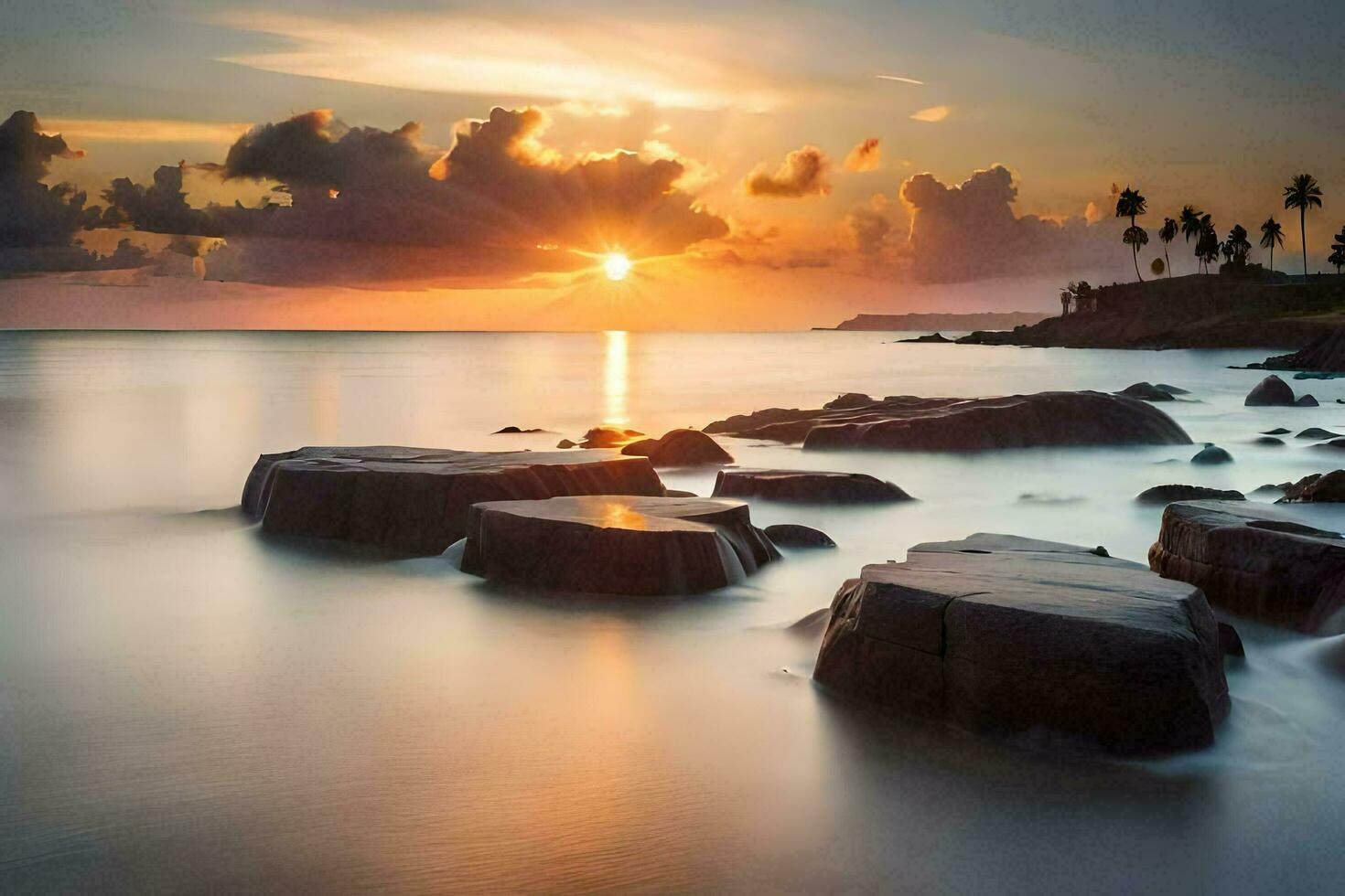un hermosa puesta de sol terminado el océano. generado por ai foto