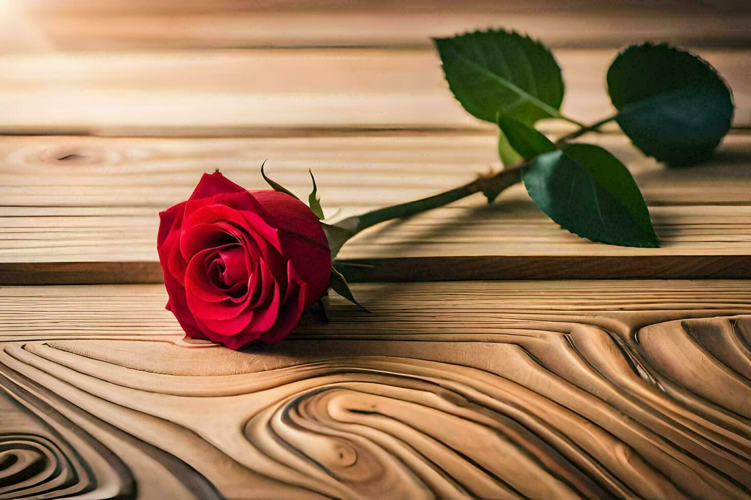 a single red rose on a wooden table. AI-Generated photo