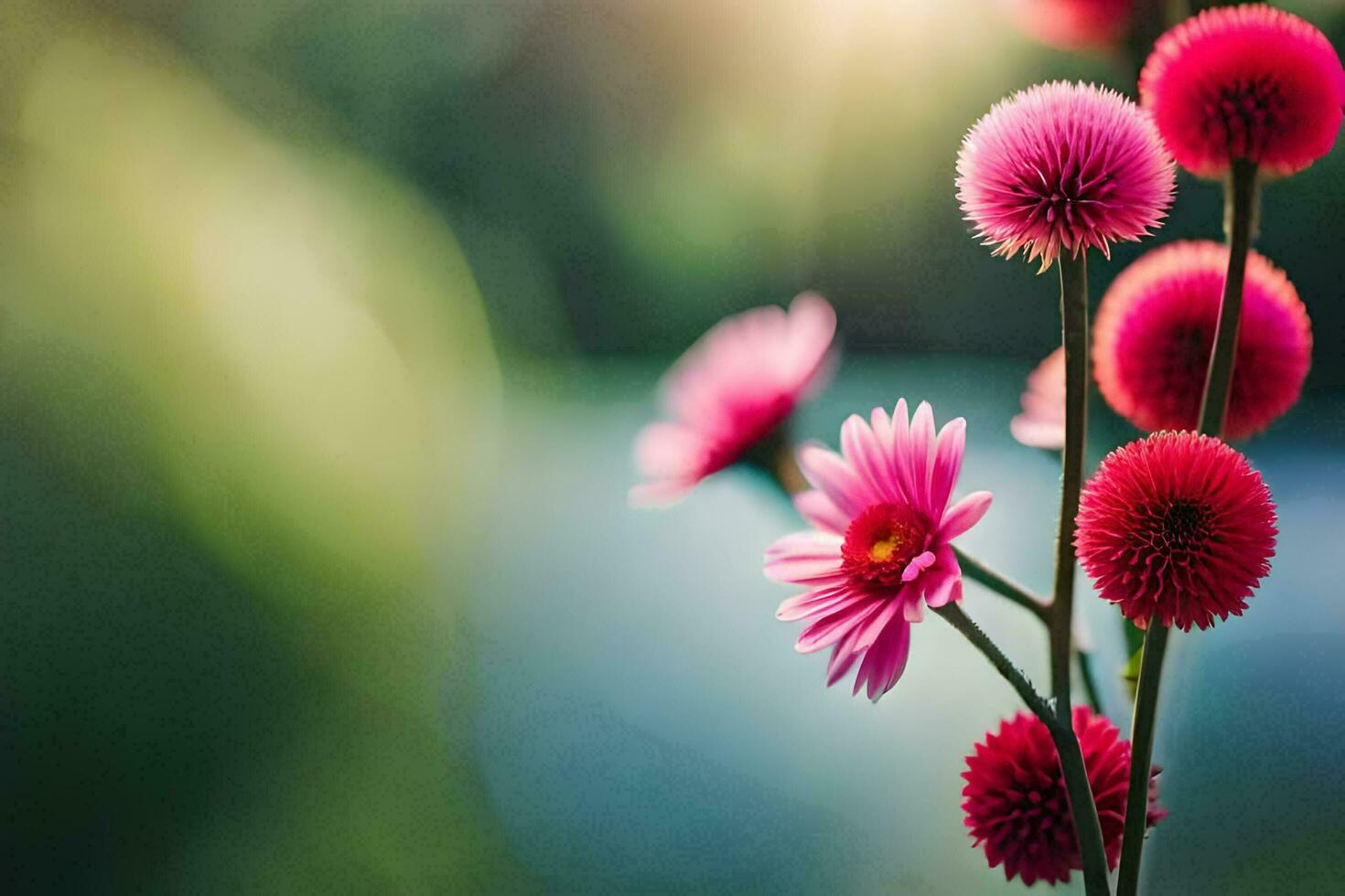 pink flowers in the sun with blurred background. AI-Generated photo