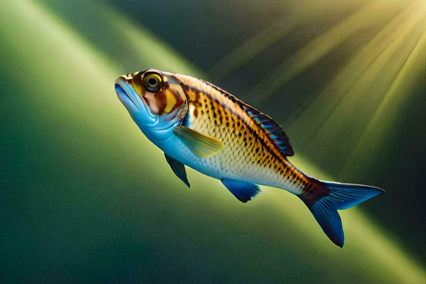 un pescado nadando en el agua con luz de sol brillante. generado por ai foto