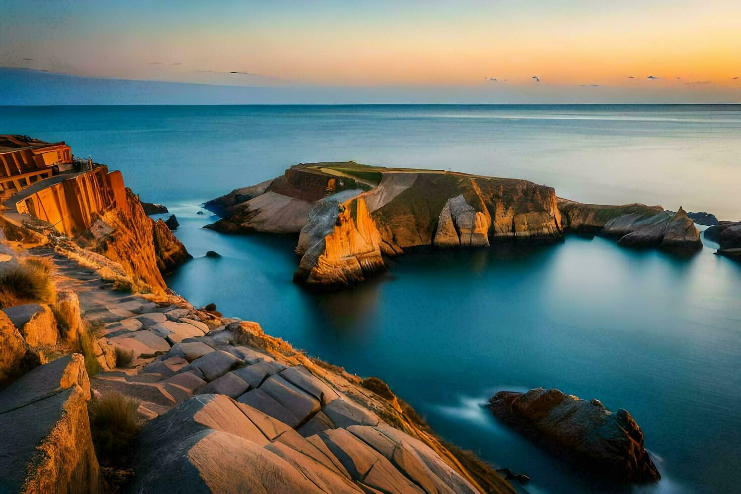 the cliffs of the sea at sunset. AI-Generated photo