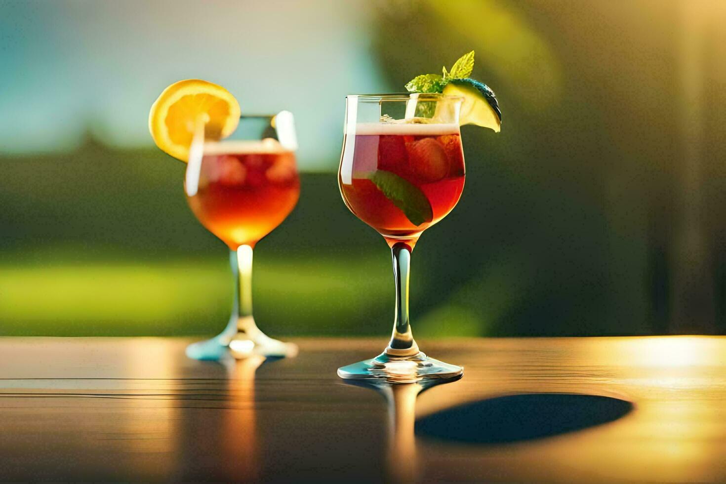 two glasses of wine with lemon slices and mint. AI-Generated photo