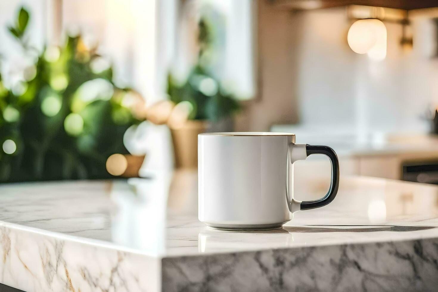 a white coffee mug on a marble counter. AI-Generated photo