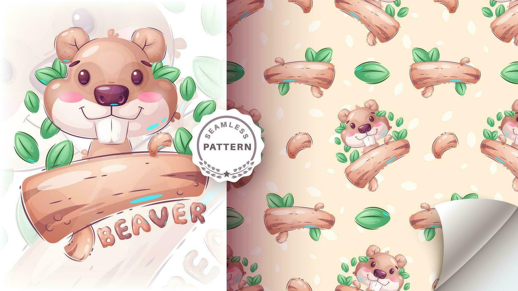 Cartoon character adorable beaver, pretty animal idea for print t-shirt, poster and kids envelope, postcard. Cute hand drawn style beaver vector