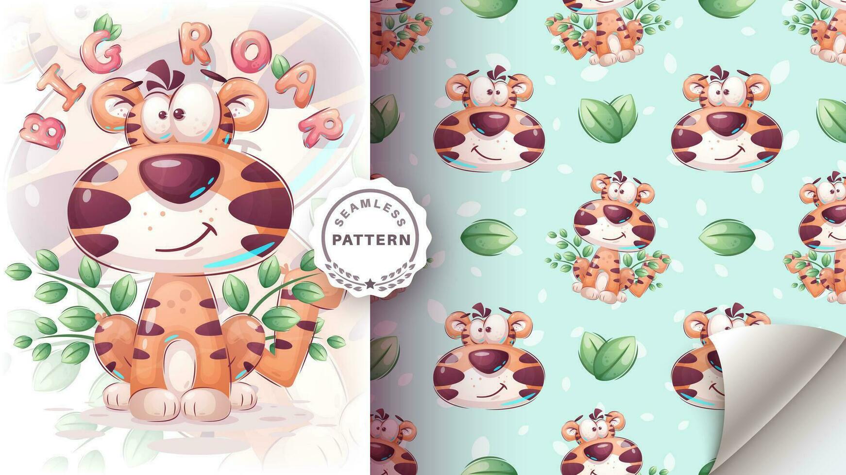 Cartoon character adorable tiger, pretty animal idea for print t-shirt, poster and kids envelope, postcard. Cute hand drawn style tiger vector