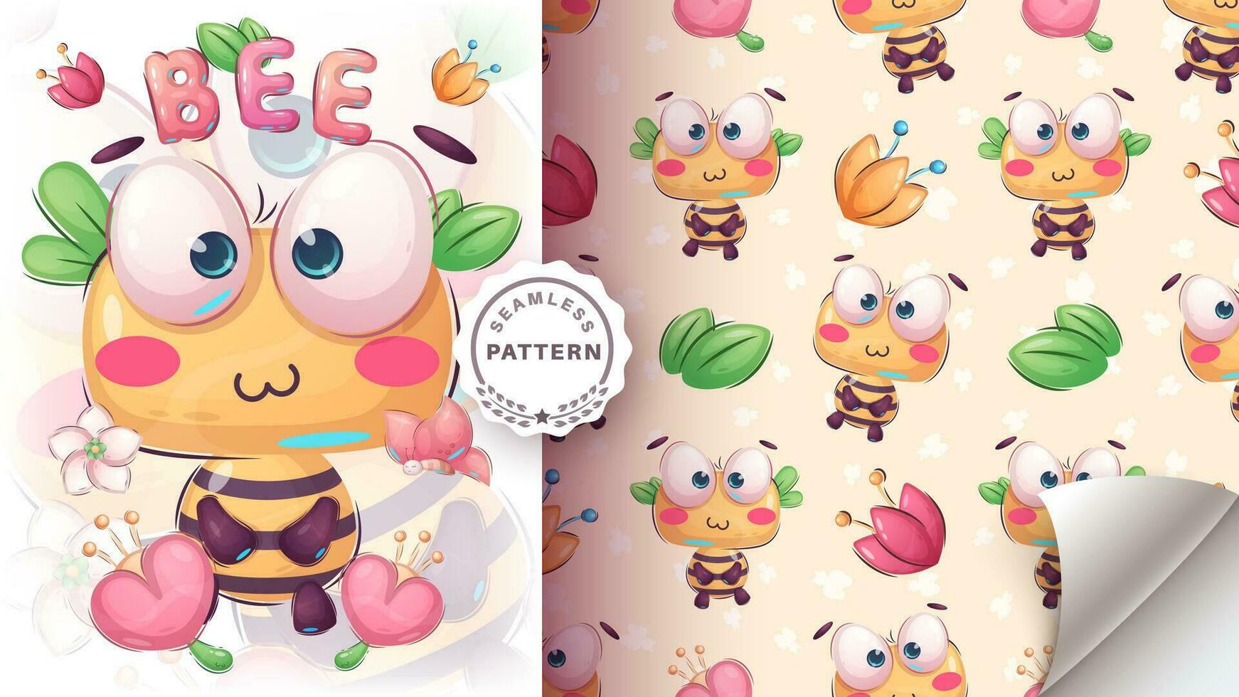 Cartoon character adorable bee, pretty animal idea for print t-shirt, poster and kids envelope, postcard. Cute hand drawn style wasp vector