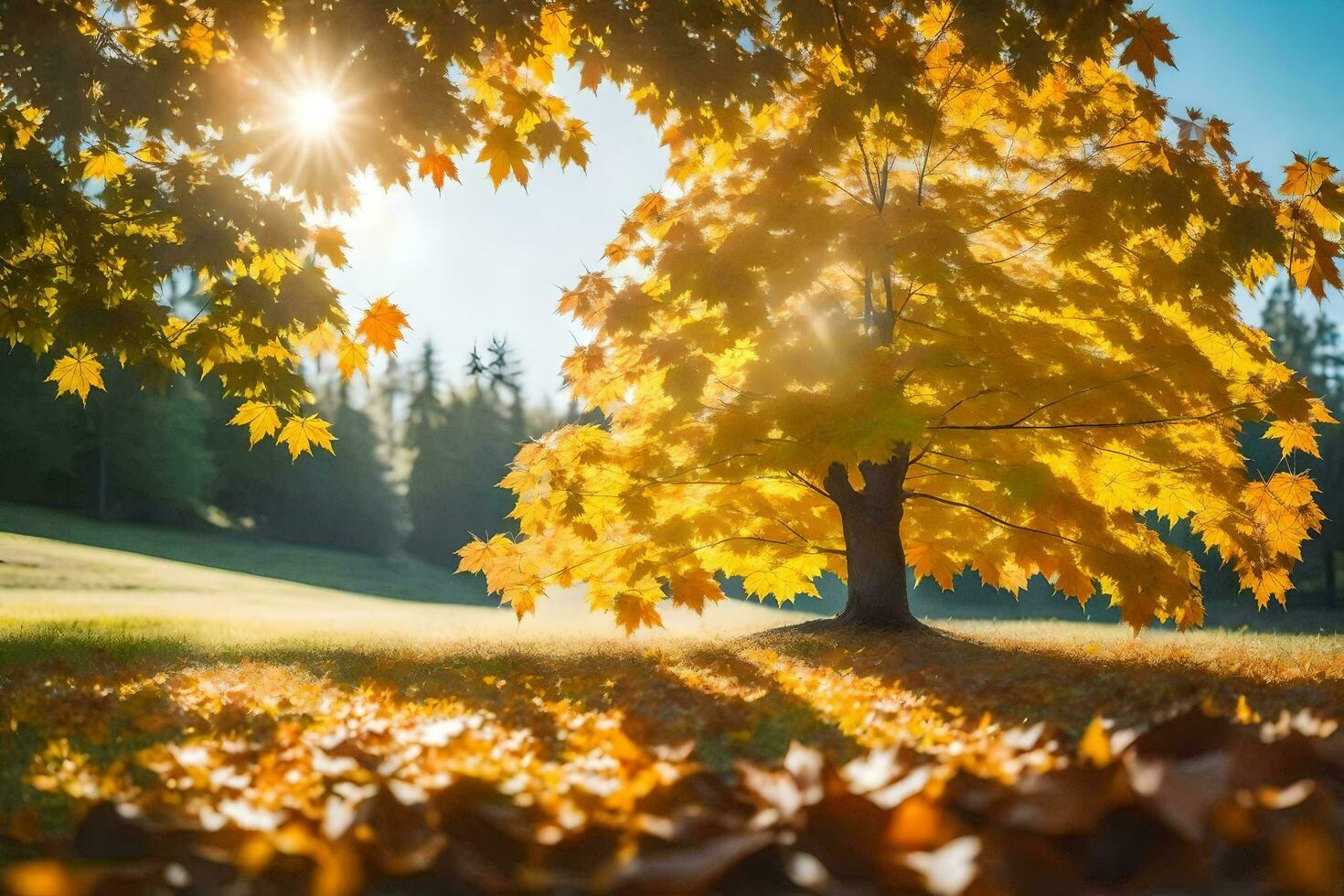autumn tree in the sun. AI-Generated photo