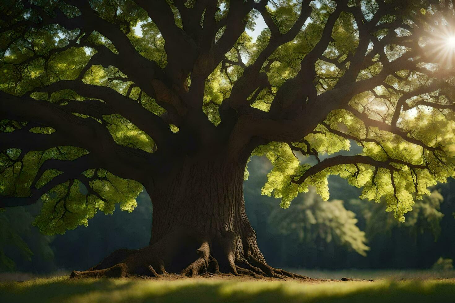 photo wallpaper the sun, tree, grass, grass, grass, tree, grass, tree,. AI-Generated