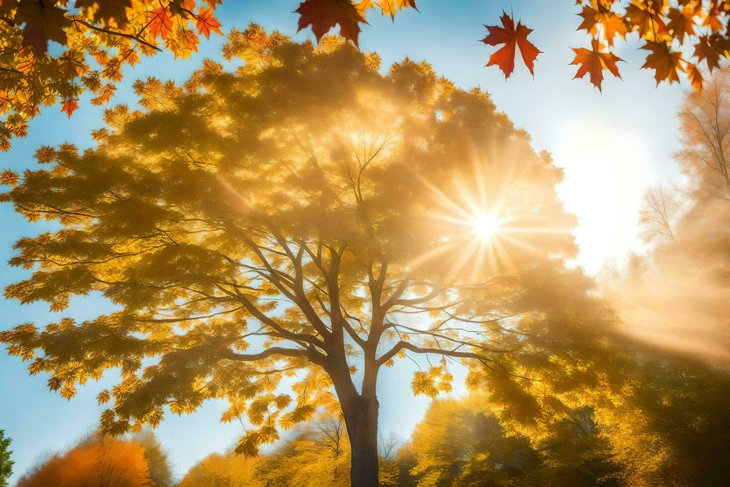 autumn leaves in the sun. AI-Generated photo
