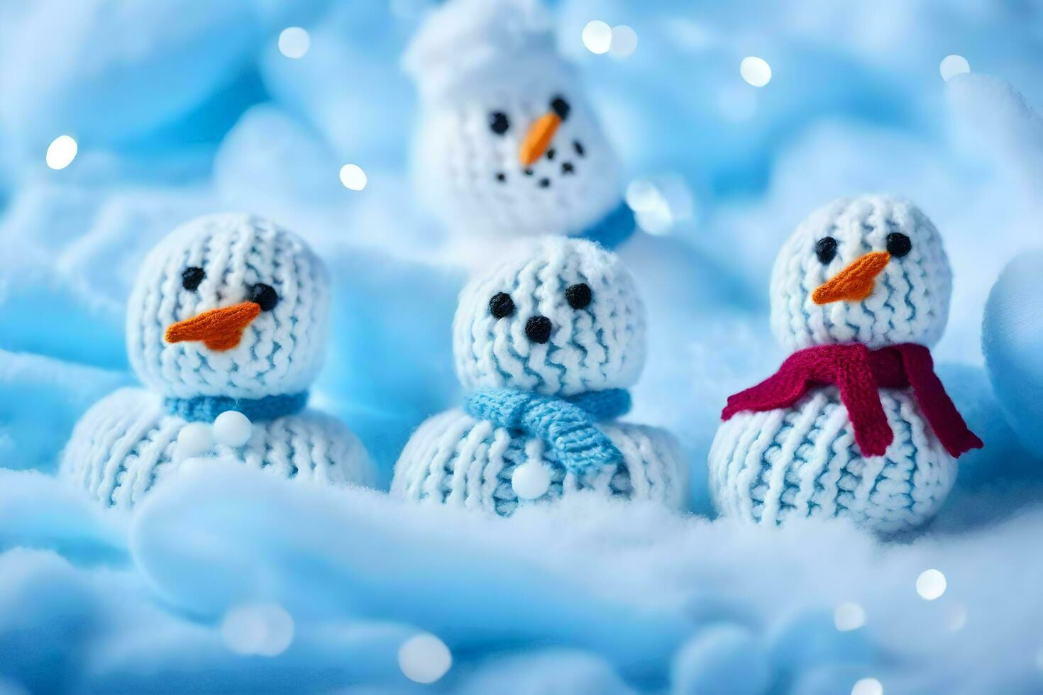 snowmen knitted in the snow. AI-Generated photo