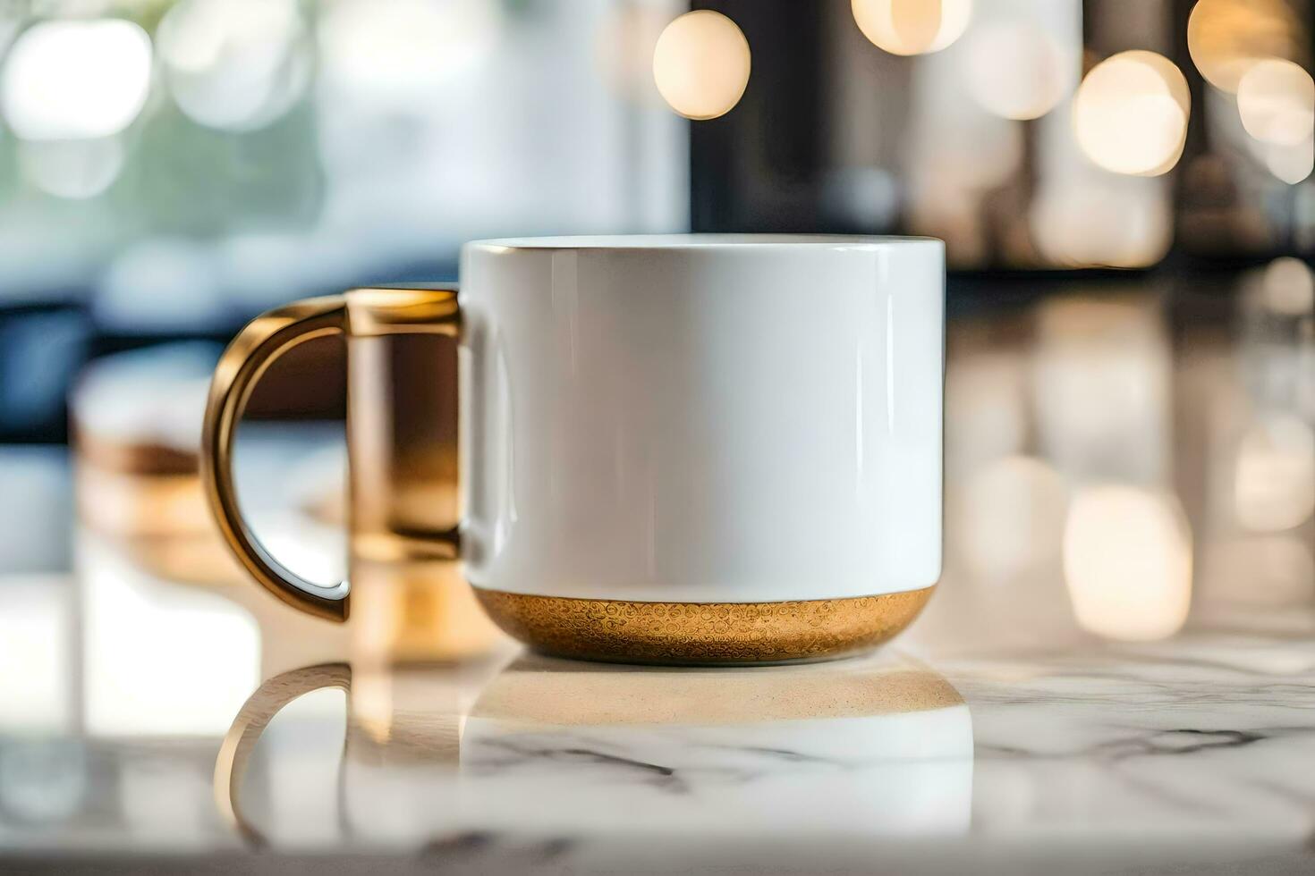 a white coffee mug on a marble counter. AI-Generated photo