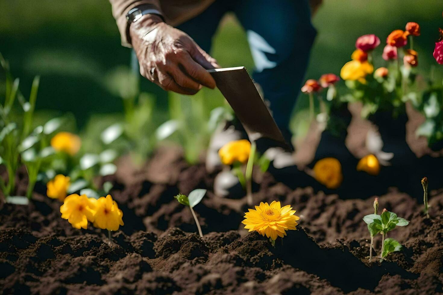 a person is digging in the dirt with a shovel. AI-Generated photo