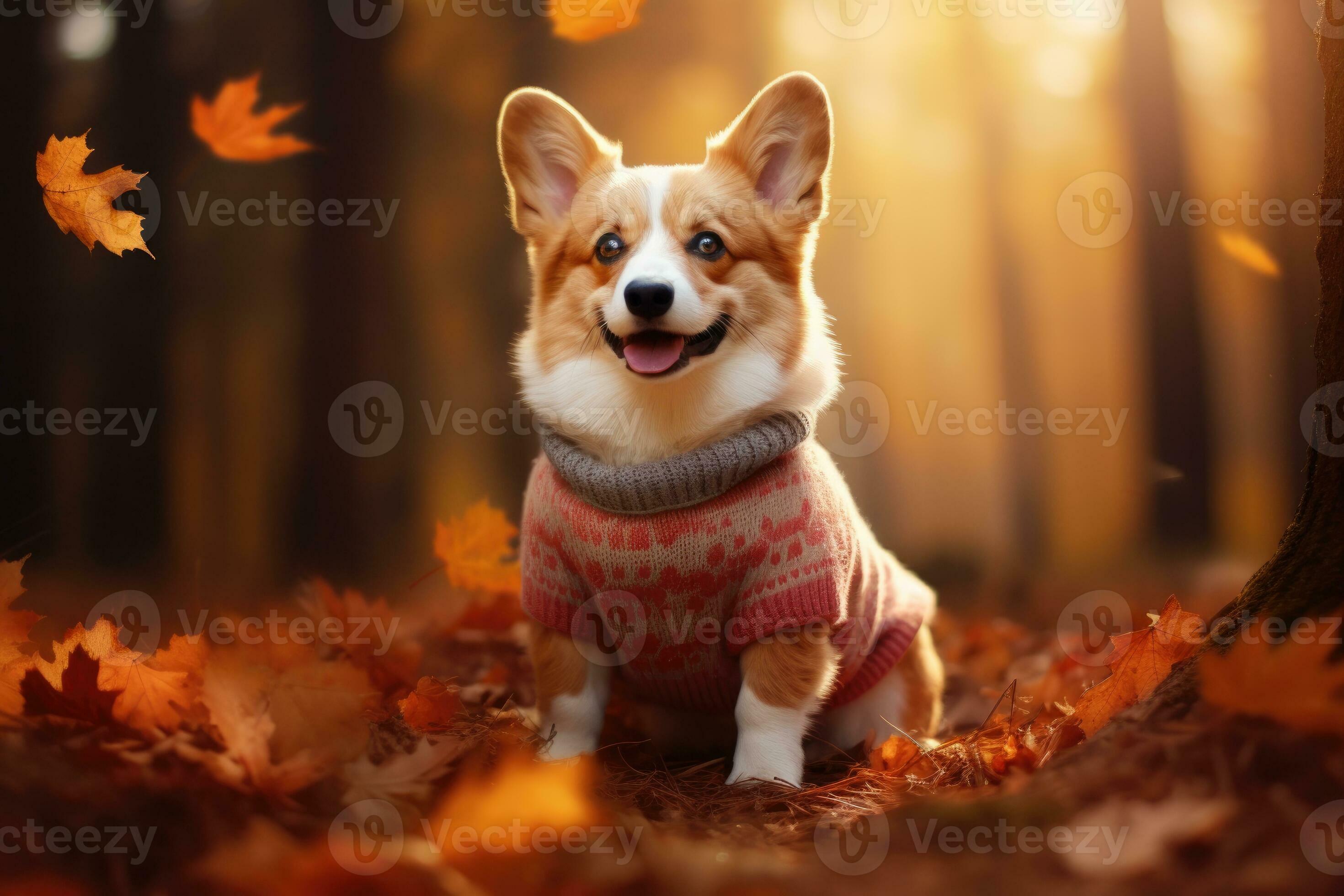 A corgi dog in an autumn forest in a sweater. AI Generated 31280554 Stock Photo at Vecteezy