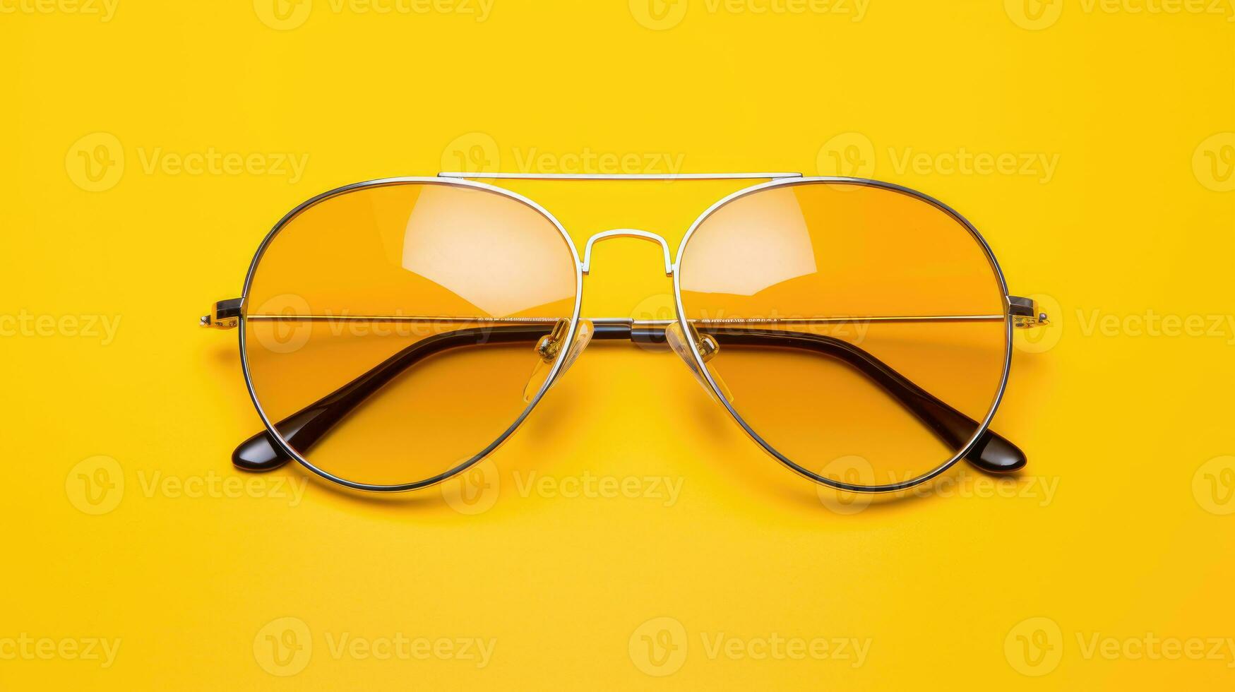 Drop-shaped sunglasses on a yellow background. AI Generated photo