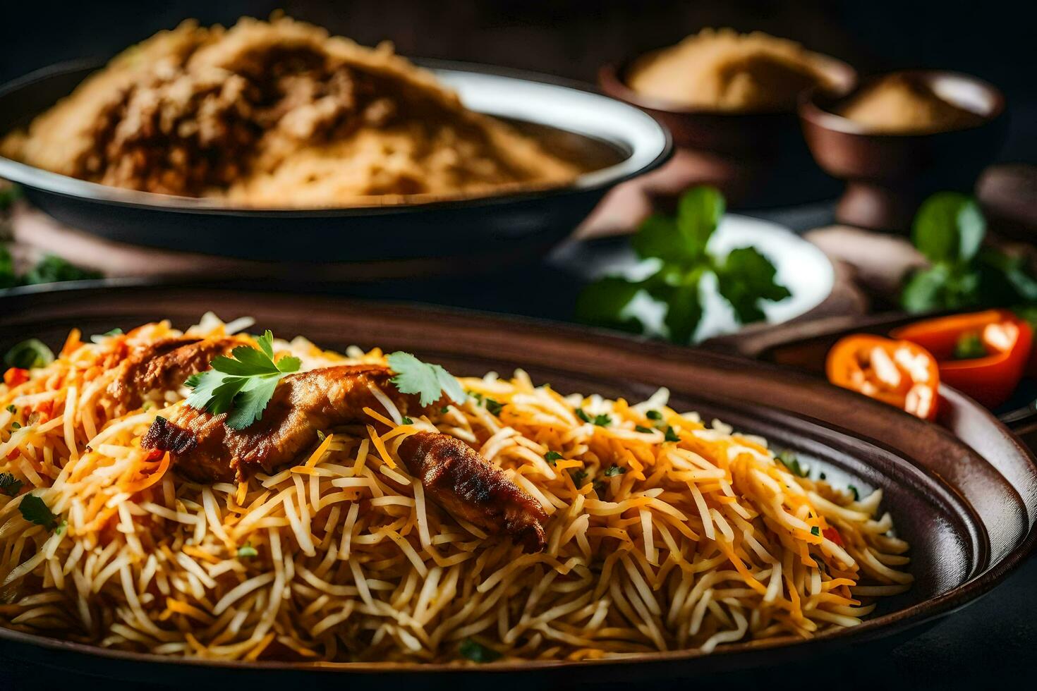 indian food on a wooden table. AI-Generated photo