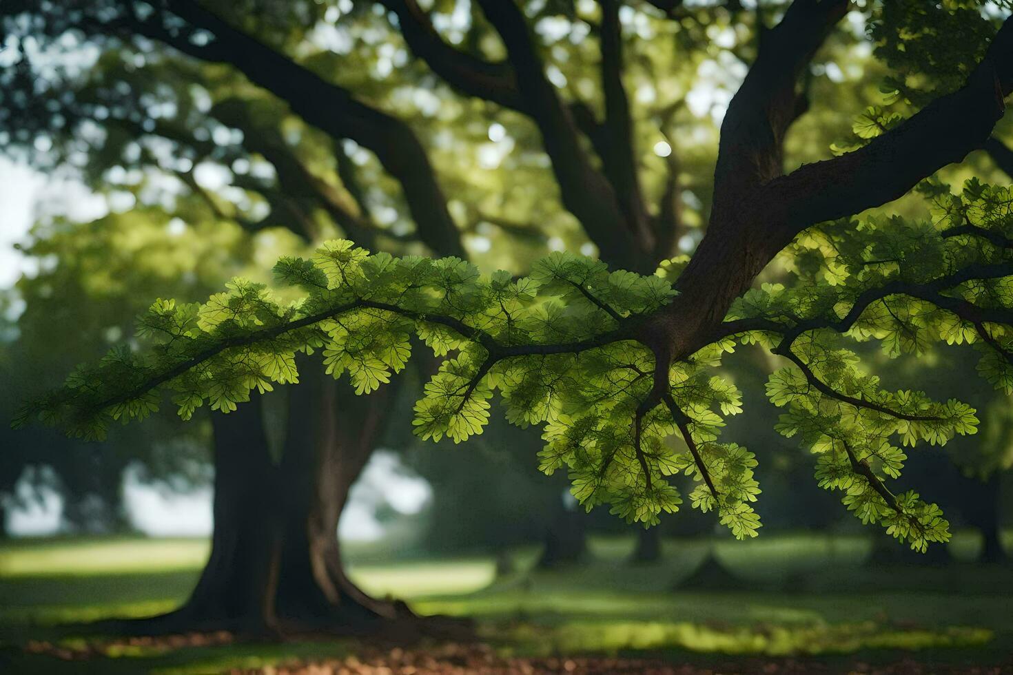 a tree in a park with green leaves. AI-Generated photo
