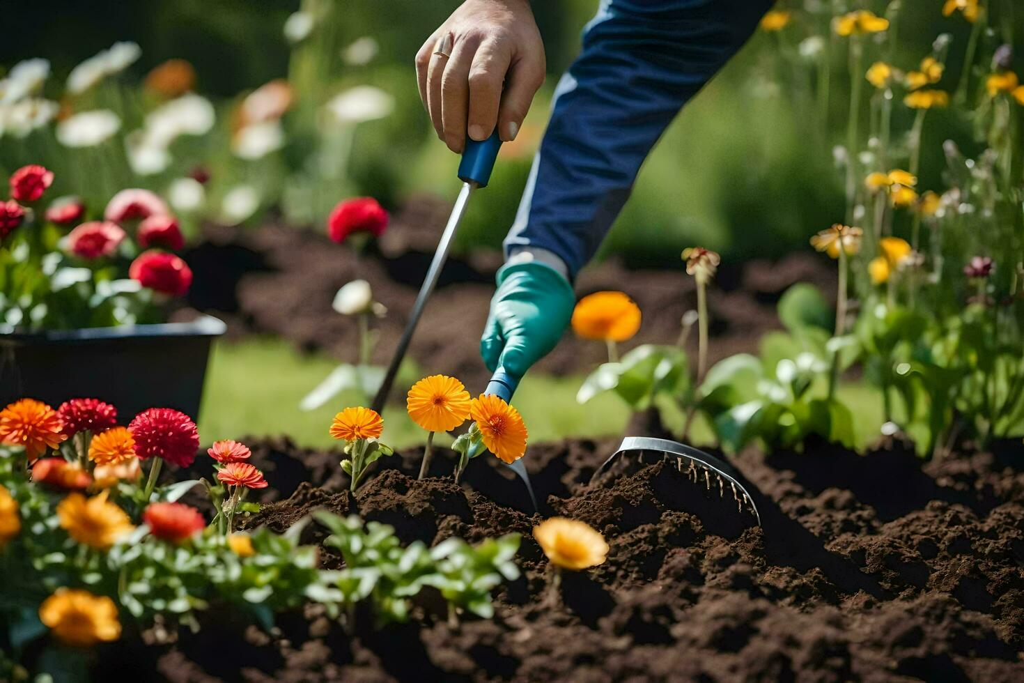 a person is using a shovel to dig in the dirt. AI-Generated photo