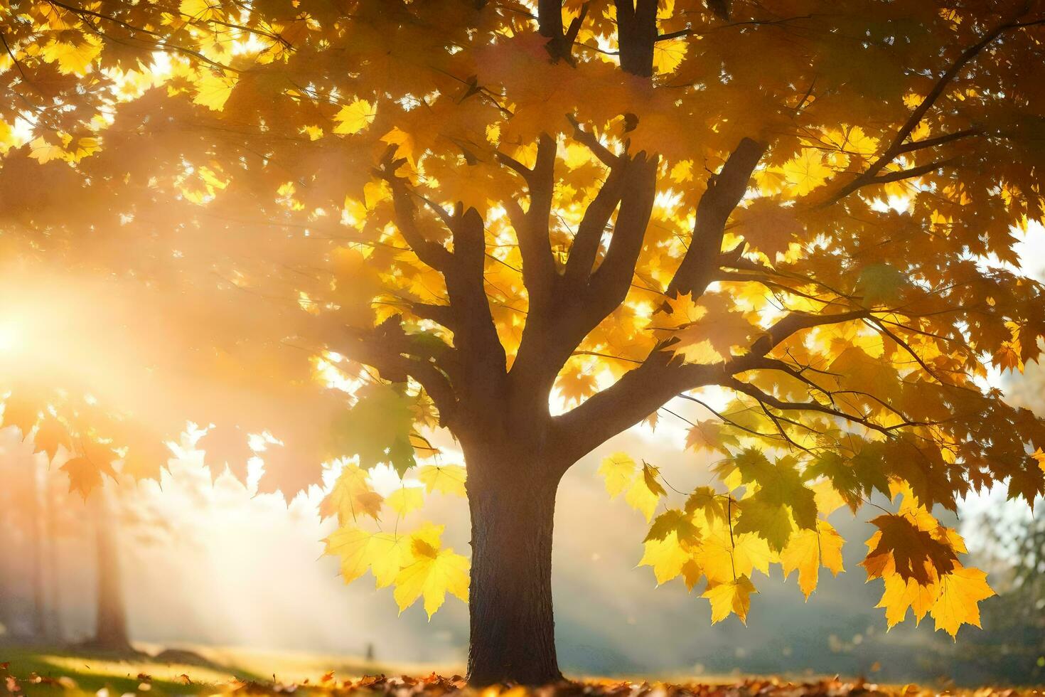 autumn tree in the sun. AI-Generated photo