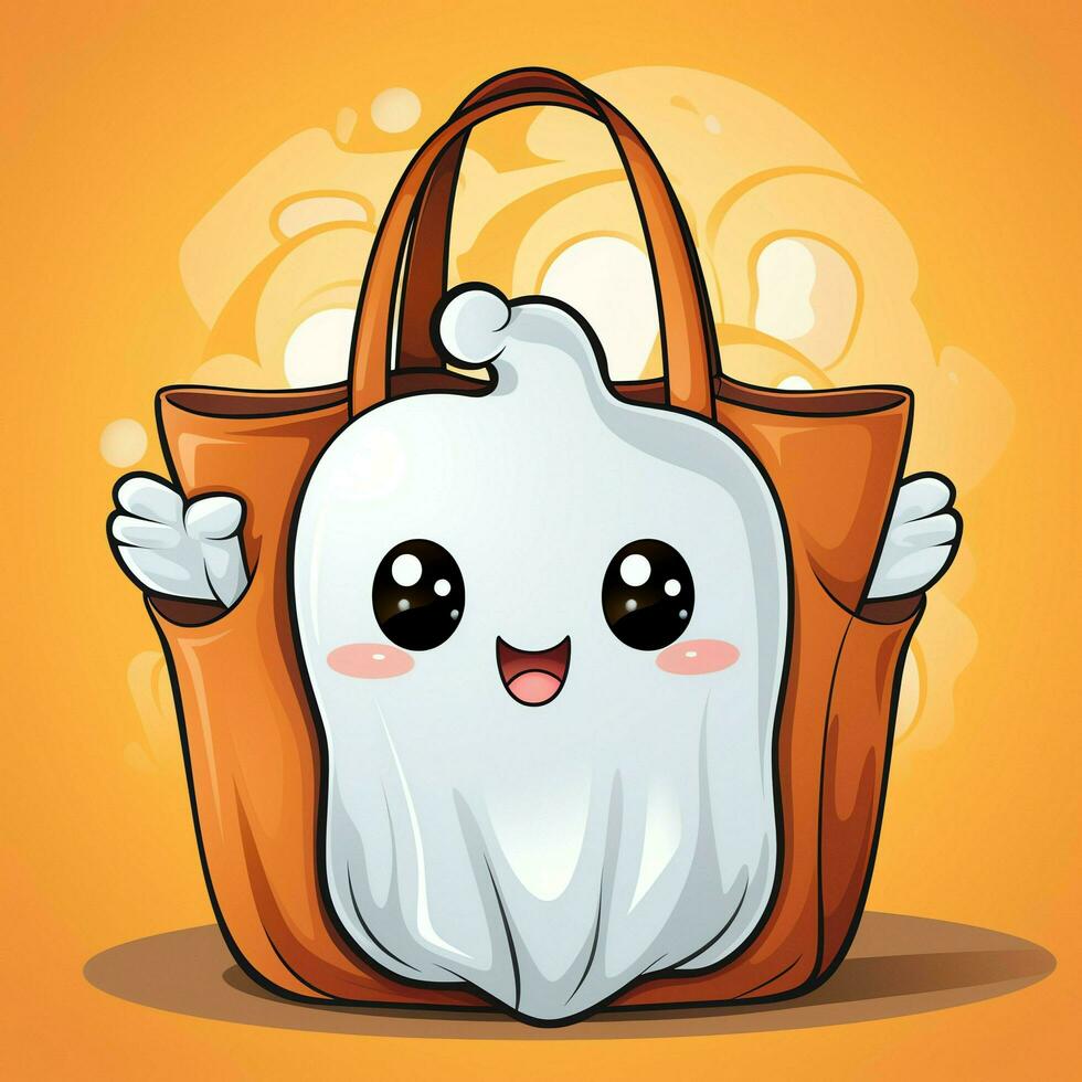 A funny ghosts on halloween celebration in a cemetery at night in cute cartoon style. Halloween by AI generated photo