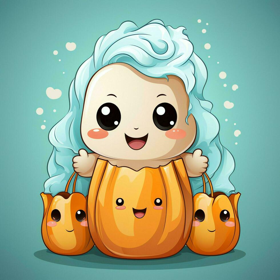 A funny ghosts on halloween celebration in a cemetery at night in cute cartoon style. Halloween by AI generated photo