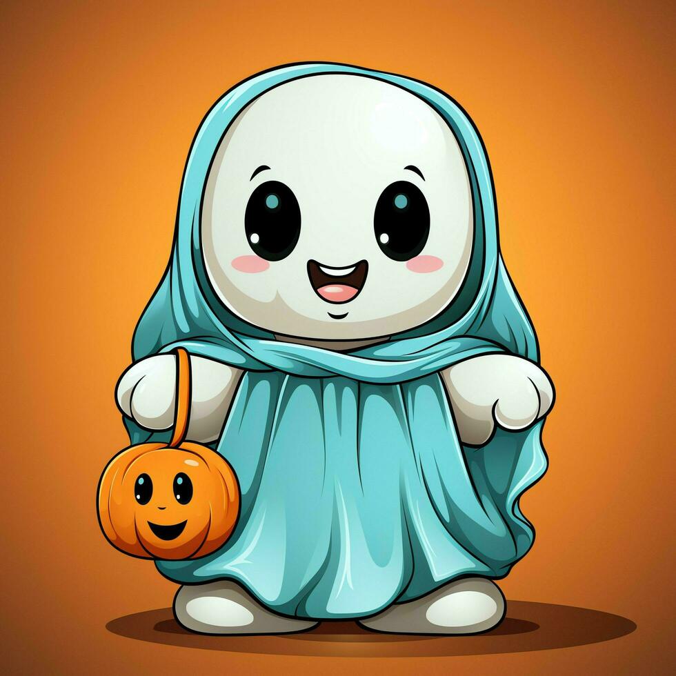 A funny ghosts on halloween celebration in a cemetery at night in cute cartoon style. Halloween by AI generated photo