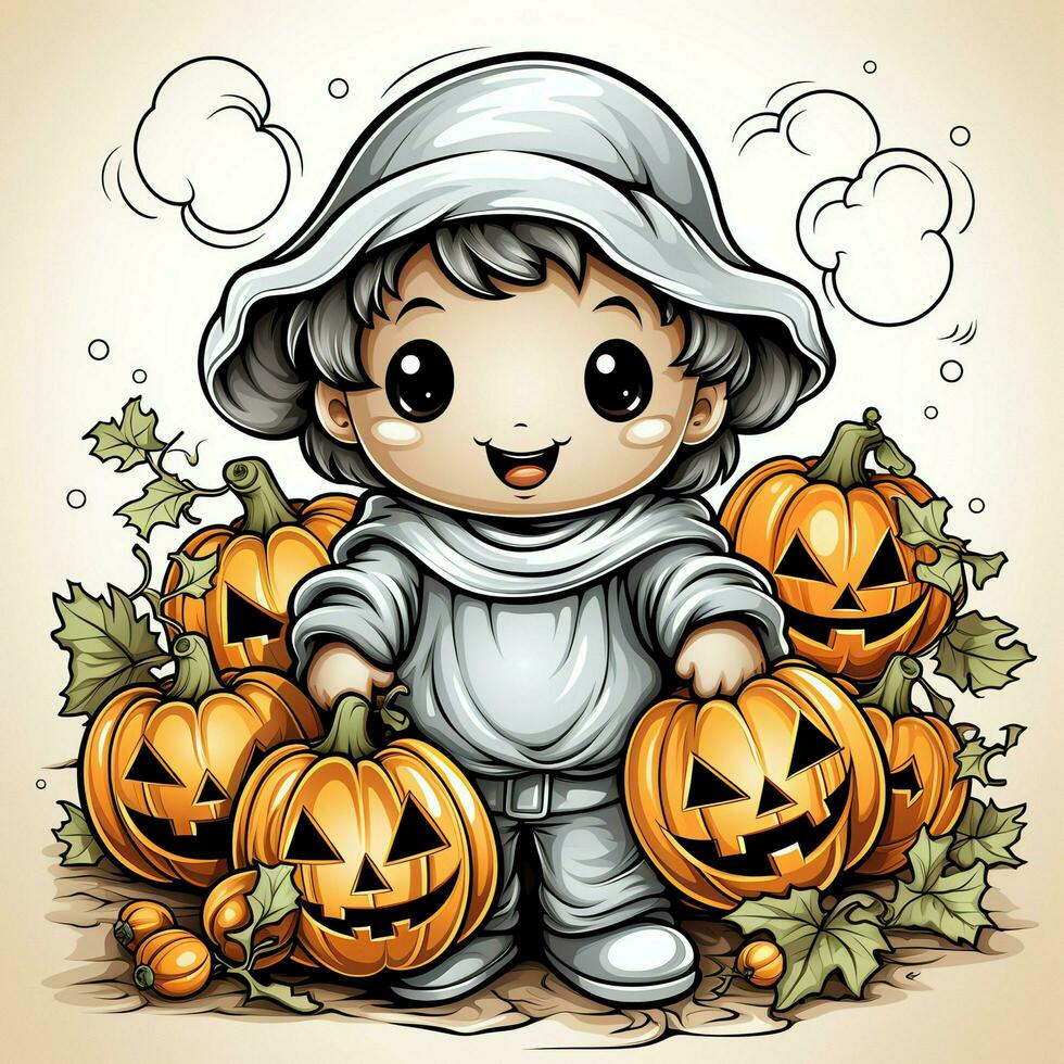 A funny ghosts on halloween celebration in a cemetery at night in cute cartoon style. Halloween by AI generated photo