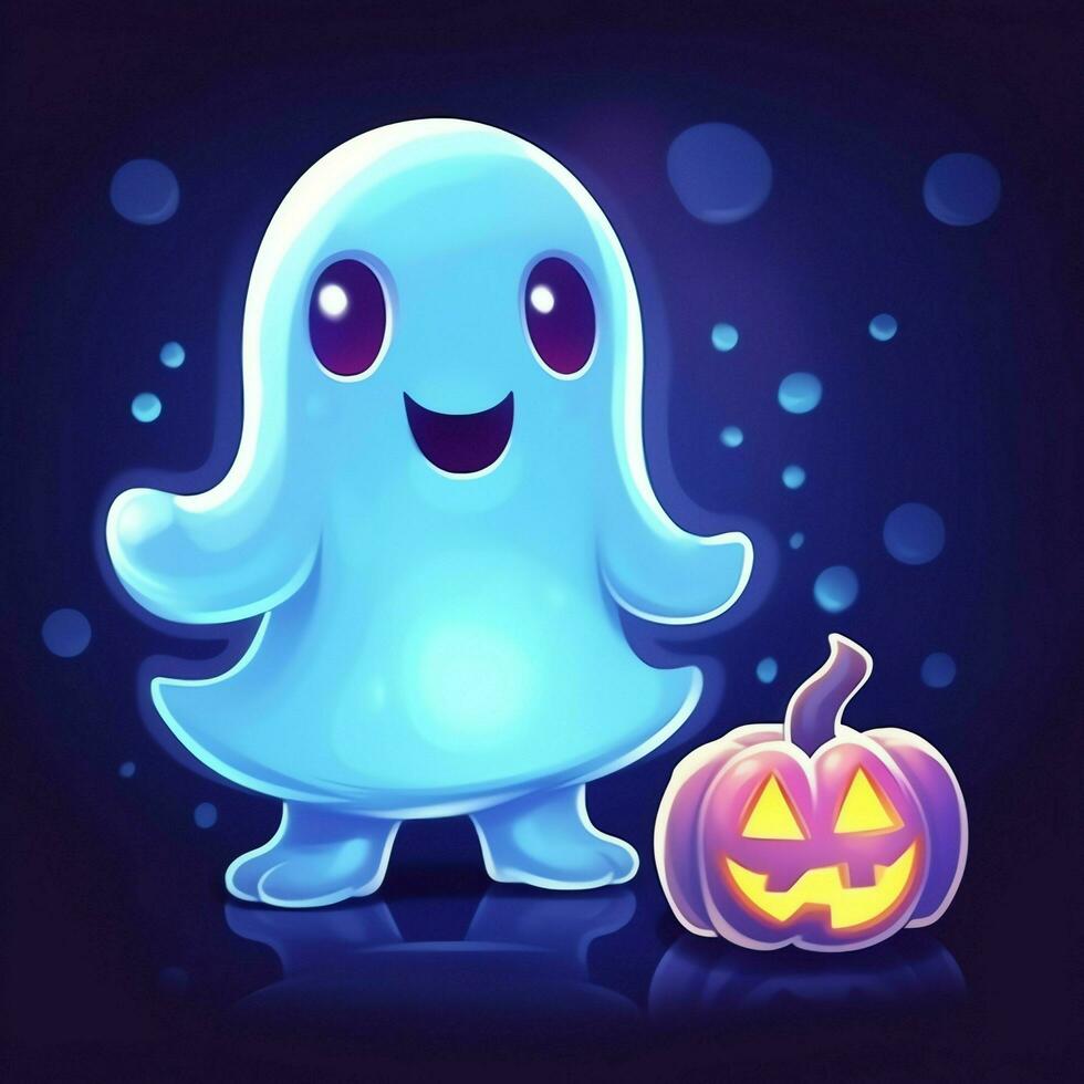 A funny ghosts on halloween celebration in a cemetery at night in cute cartoon style. Halloween by AI generated photo