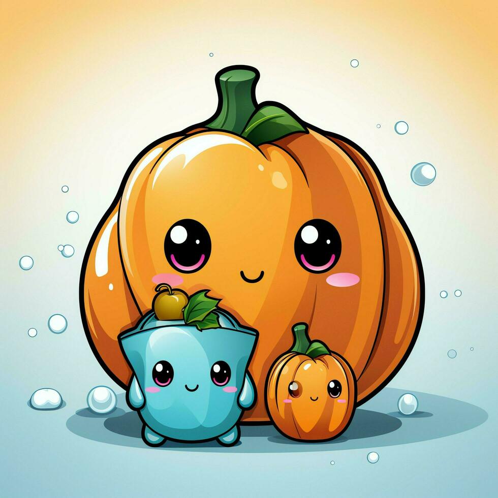 A funny ghosts on halloween celebration in a cemetery at night in cute cartoon style. Halloween by AI generated photo