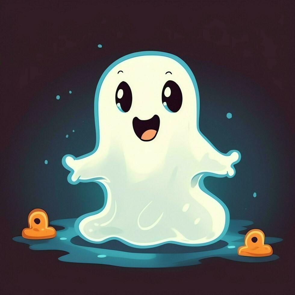 A funny ghosts on halloween celebration in a cemetery at night in cute cartoon style. Halloween by AI generated photo