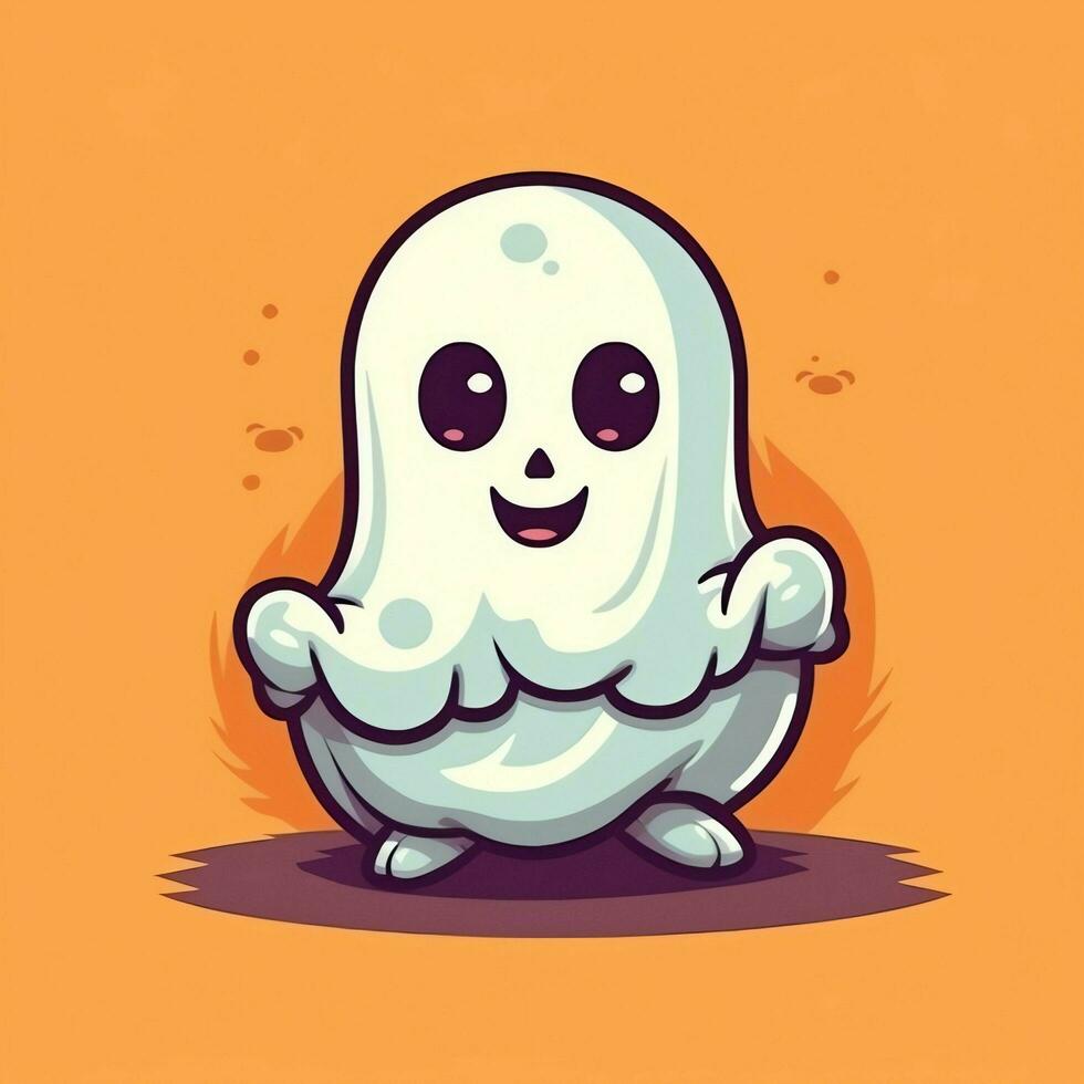 A funny ghosts on halloween celebration in a cemetery at night in cute cartoon style. Halloween by AI generated photo